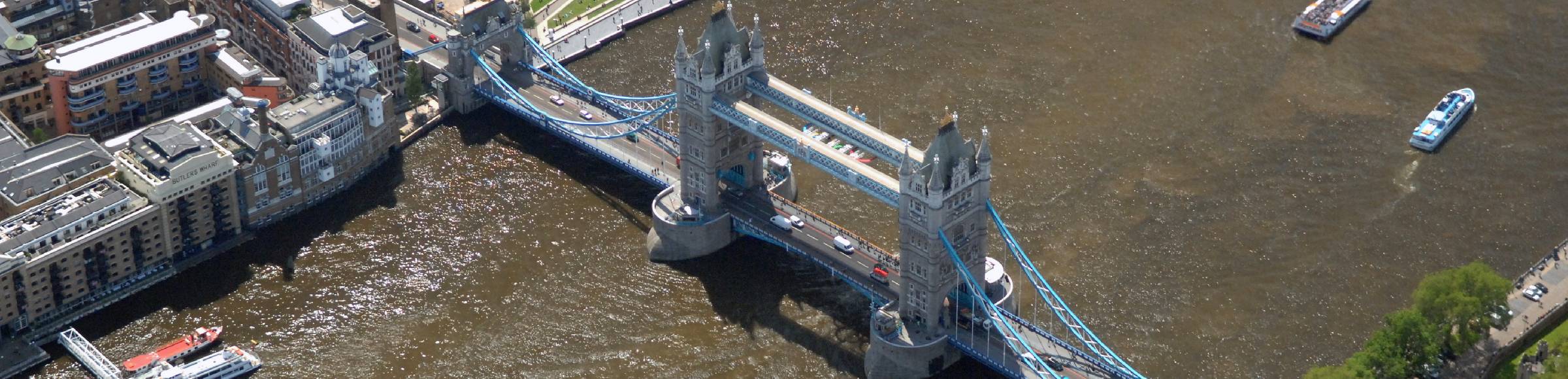 River - bridge structure and landmark of the Victorian bascule and suspension bridge 
