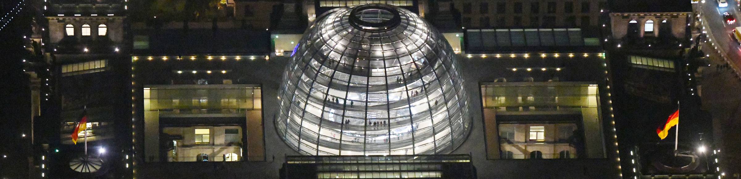 Night lighting Glass dome on the roof of Reichstag in Berlin on the Spree sheets in Berlin - Mitte