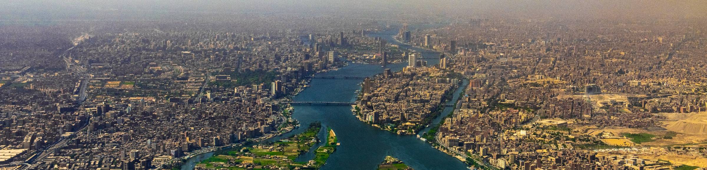City view on the banks of the Nile River in Cairo in Cairo Governorate, Egypt